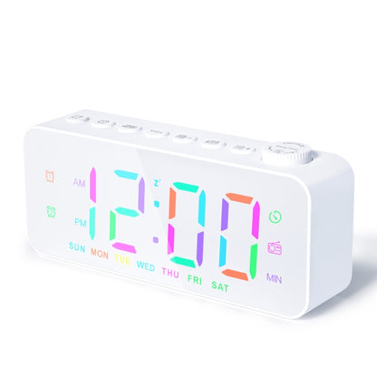 RGB Color Changing LED Digital Alarm Clock with FM Radio Built-in 8 Natural Music(White) - Alarm Clocks by buy2fix | Online Shopping UK | buy2fix