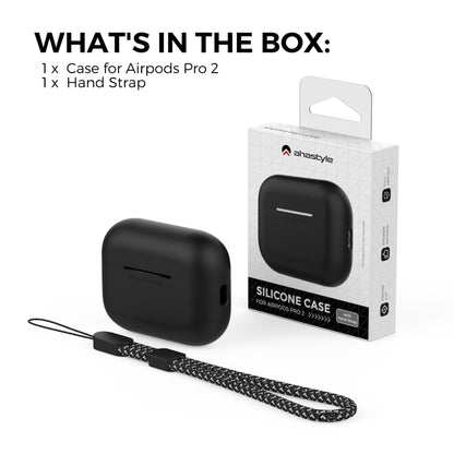 For AirPods Pro 2 AhaStyle PT187 Silicone One-Piece Protective Case With Lanyard Case(Black) - For AirPods Pro 2 by AhaStyle | Online Shopping UK | buy2fix