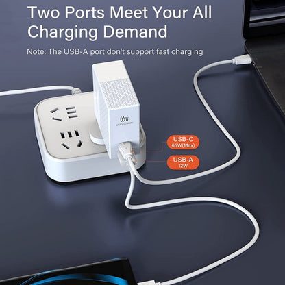 LDNIO A2620C 65W USB+Type-C/USB-C Port Dual Port Universal Phone Tablet Travel Charger(EU Plug+Type-C to 8 Pin) - USB Charger by LDNIO | Online Shopping UK | buy2fix