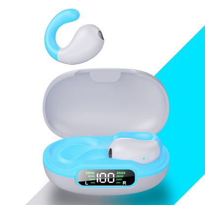 Clip-on Wireless Bluetooth Earphone With Digital Charging Compartment(White Blue) - Bluetooth Earphone by buy2fix | Online Shopping UK | buy2fix