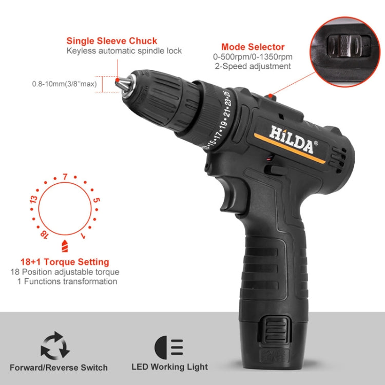 HILDA Home Power Drill 12V Li-Ion Drill With Charger And Battery, EU Plug, Model: Carton Packing - Drill & Drill Bits by HILDA | Online Shopping UK | buy2fix