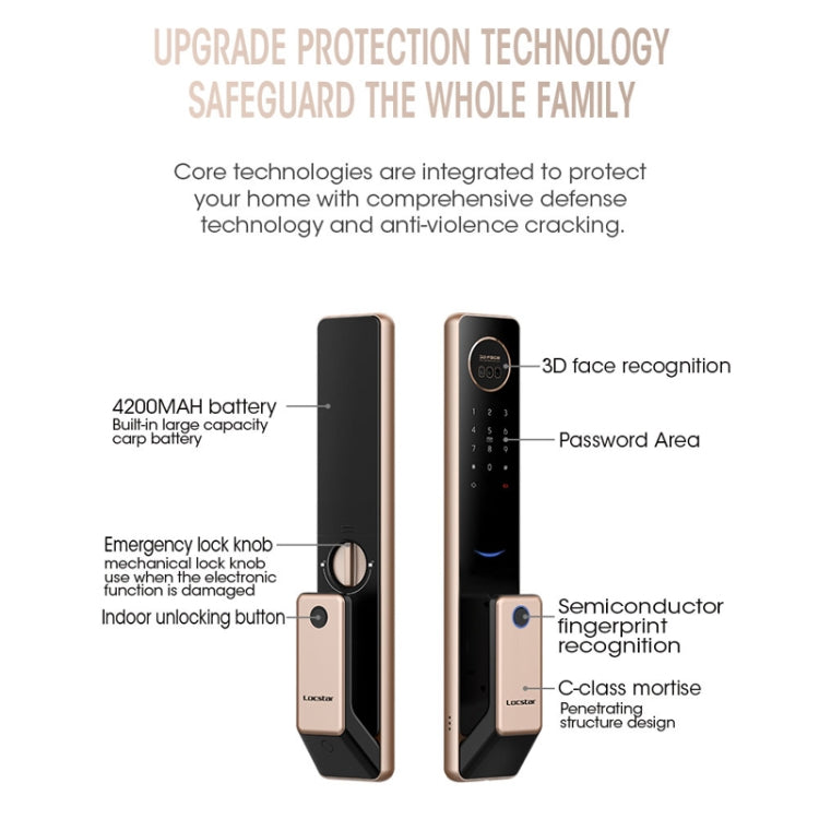 LOCSTAR T100A  3D Face Recognition Fingerprint Code Card Digital Door Lock(Space Gray) - Door Lock by LOCSTAR | Online Shopping UK | buy2fix