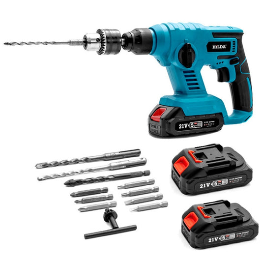HILDA 12pcs /Set Li-Ion Power Hammer Electrical Impact Drill, Model: 2 Battery+1 Charger US Plug - Drill & Drill Bits by HILDA | Online Shopping UK | buy2fix