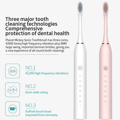 Rechargeable Ultrasonic Soft Bristle Electrical Toothbrushes Flosser 6 Gear With 4 Brushes(Black) - Toothbrushes by buy2fix | Online Shopping UK | buy2fix