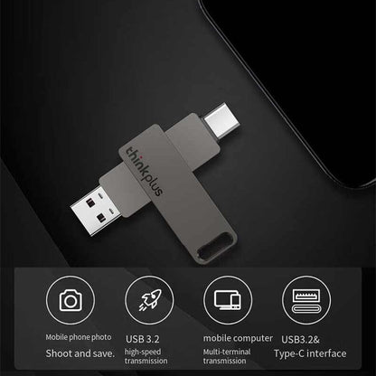 Lenovo Thinkplus MU110 USB3.2+Type-C Dual Interface Rotation Flash Drive, Size: 128GB(Grey) - USB Flash Drives by Lenovo | Online Shopping UK | buy2fix