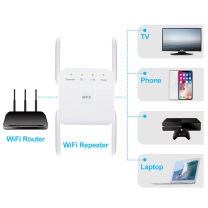 1200Mbps 2.4G / 5G WiFi Extender Booster Repeater Supports Ethernet Port Black US Plug - Broadband Amplifiers by buy2fix | Online Shopping UK | buy2fix