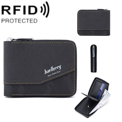 Baellerry D5106 RFID Anti-theft Retro Zipper Wallet Spliced Short Coin Purse(Black) - Antimagnetic RFID Package by Baellerry | Online Shopping UK | buy2fix