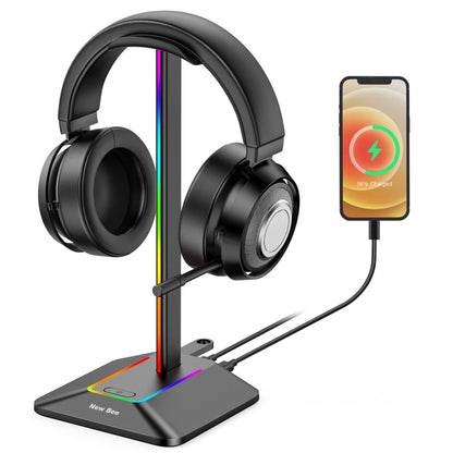 New Bee Dual Output Colorful Headset Display Rack HUB Expansion Headphone Holder, Color: Z8 Black - Headset Stand by buy2fix | Online Shopping UK | buy2fix