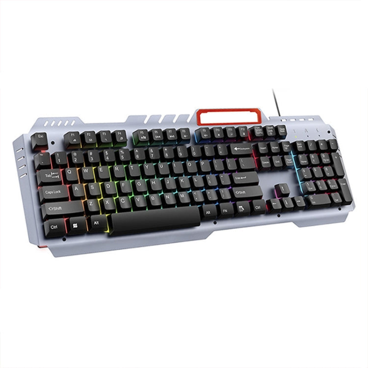 T-WOLF 130cm Line Length Cool Lighting Effect Metal Plate Gaming Wired Keyboard With Phone Holder(T16) - Wired Keyboard by T-WOLF | Online Shopping UK | buy2fix