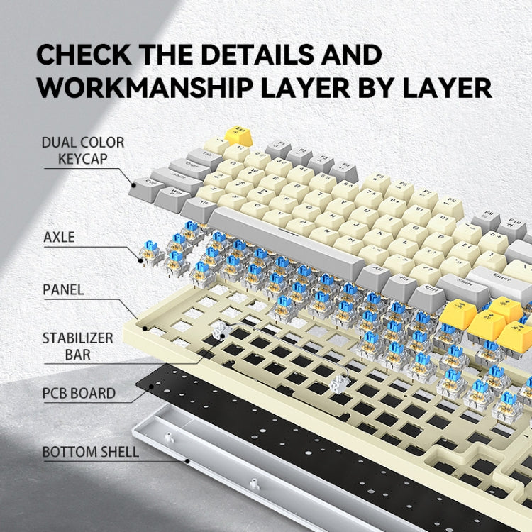 T-WOLF T50 97-keys RGB Luminous Color-Matching Game Mechanical Keyboard with Knob, Color: White A - Wired Keyboard by T-WOLF | Online Shopping UK | buy2fix