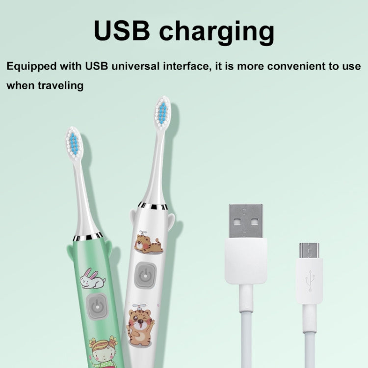 USB Charging Fully Automatic Ultrasonic Cartoon Children Electric Toothbrush, Color: White with 1 Head - Toothbrushes by buy2fix | Online Shopping UK | buy2fix