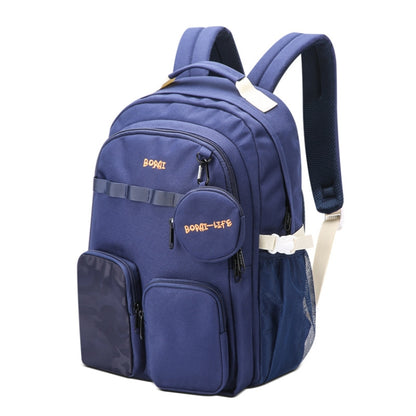 Bopai 68-01729 Large Capacity Canvas Lightweight and Breathable Student Schoolbag(Deep Blue 2) - Double-shoulder Bags by Bopai | Online Shopping UK | buy2fix