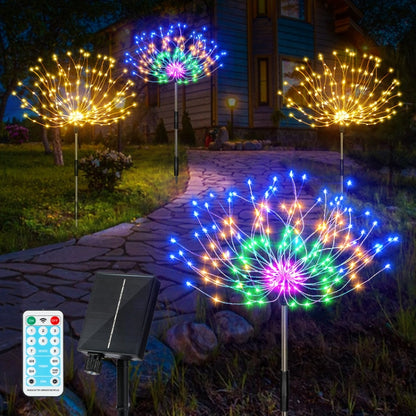 1 Drag 3 Color Light 360 LEDs Solar Fireworks Lamp Grass Globe Dandelion Flash String With Remote Control - Solar Lights by buy2fix | Online Shopping UK | buy2fix