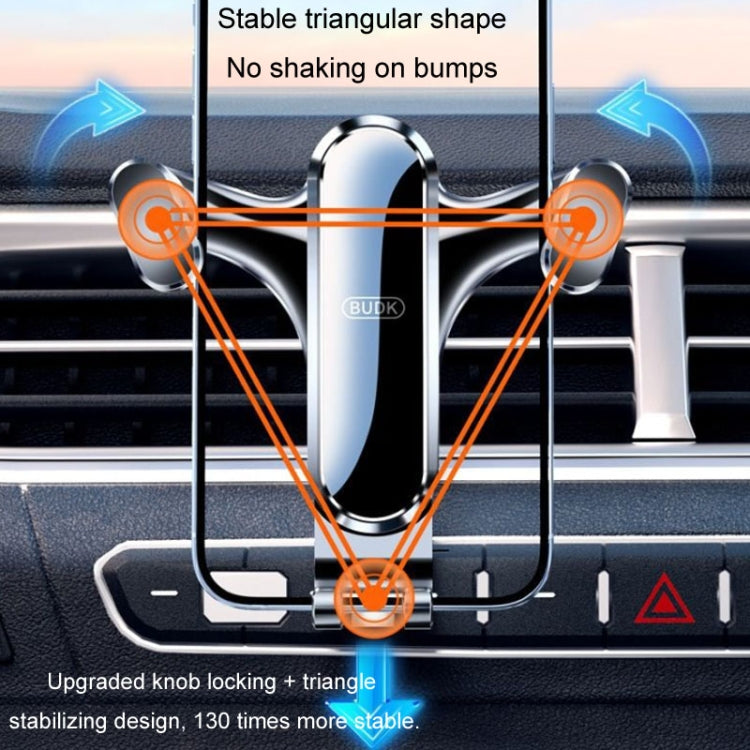 BUDK Triangle Gravity Sensor Car Phone Bracket Car Air Vent Navigation Holder, Model: Bent Suction Cup Base Model - Car Holders by BUDK | Online Shopping UK | buy2fix