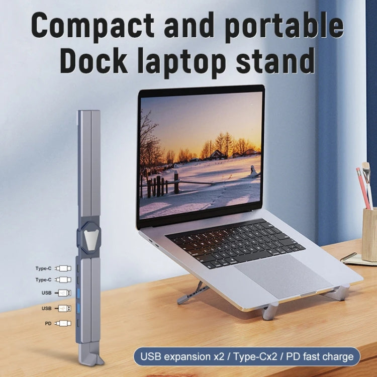 XY-1 5-In-1 Laptop Docking Station Stand Increased Folding Heat Dissipation HUB Bracket(Silver) - Laptop Stand by buy2fix | Online Shopping UK | buy2fix