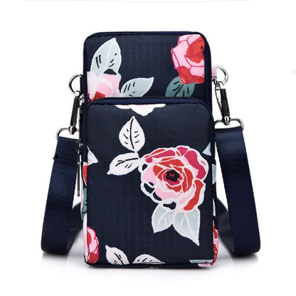 Printed Crossbody Mobile Phone Bag Mini Wallet With Arm Band, Style: Dark Blue Peony - Single-shoulder Bags by buy2fix | Online Shopping UK | buy2fix