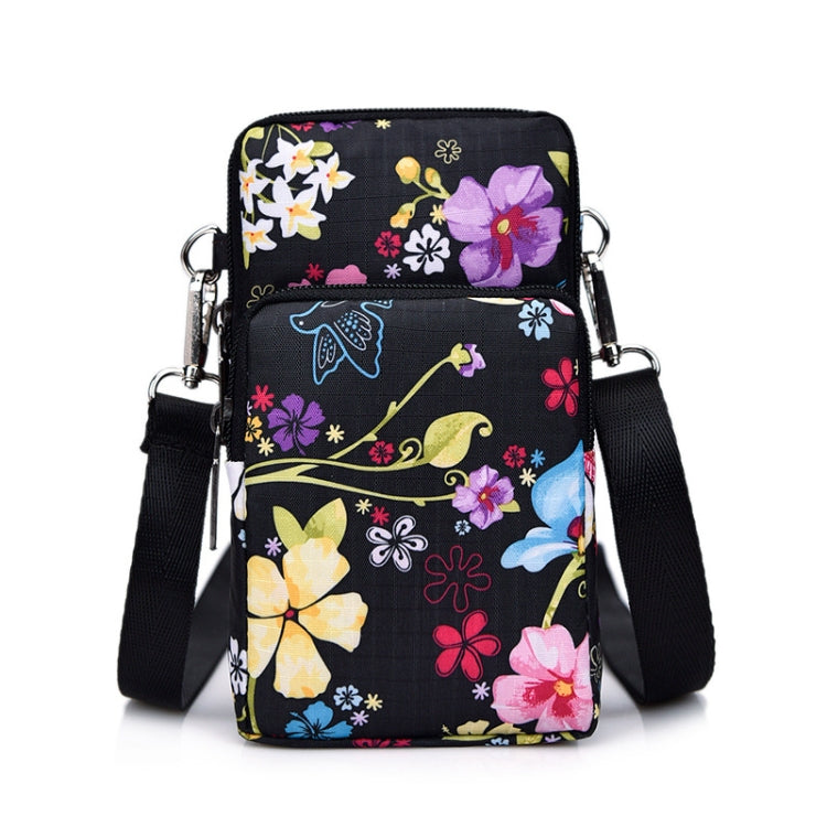 Printed Crossbody Mobile Phone Bag Mini Wallet With Arm Band, Style: Black Flower - Single-shoulder Bags by buy2fix | Online Shopping UK | buy2fix