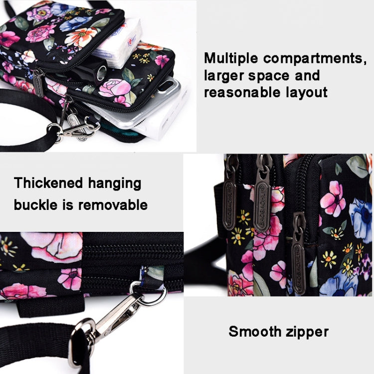 Printed Crossbody Mobile Phone Bag Mini Wallet With Arm Band, Style: Black Flower - Single-shoulder Bags by buy2fix | Online Shopping UK | buy2fix