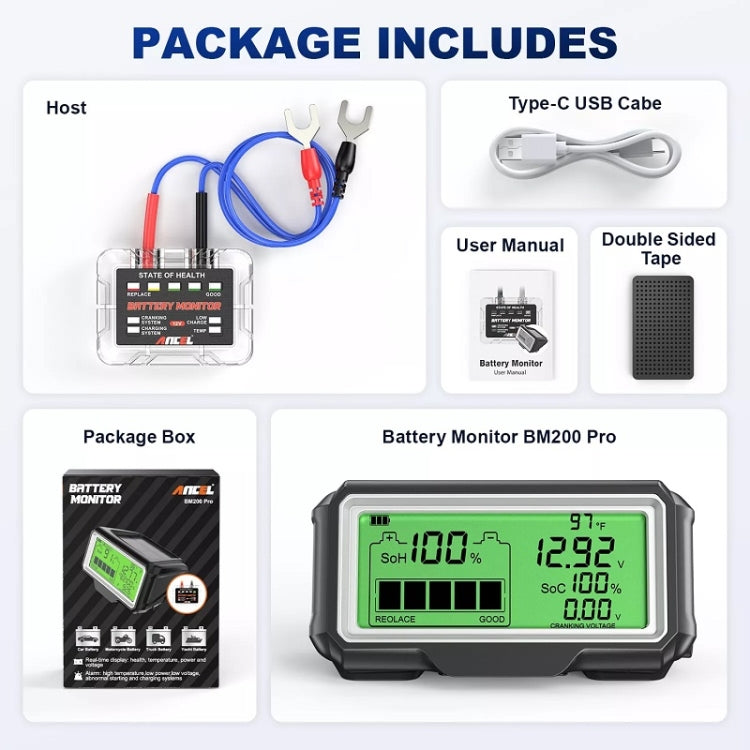 ANCEL 12V LED Car Battery Tester SOH/SOC Rechargeable Battery Analysis Tool - Electronic Test by Ancel | Online Shopping UK | buy2fix