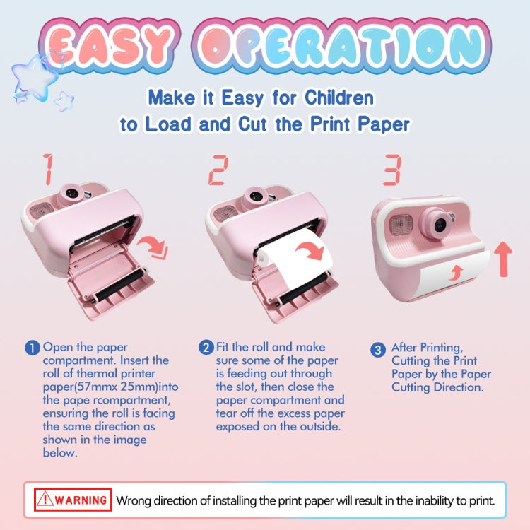 M8 2.4-Inch 1080P HD 2400W Pixel Dual-Camera Children Thermal Printing Camera, Color: Pink+32GB - Children Cameras by buy2fix | Online Shopping UK | buy2fix