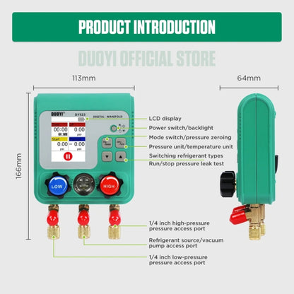 2pcs / Set DUOYI DY523 Automotive Vacuum Pressure Gauge Liquid Charge Fluorine Repair Electronic Refrigerant Meter - Electronic Test by DUOYI | Online Shopping UK | buy2fix