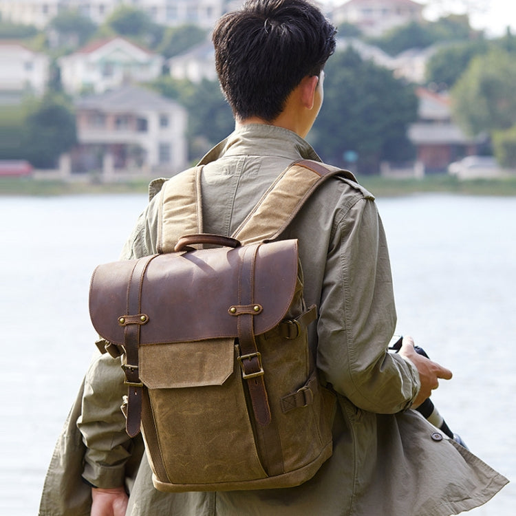 Vintage Camera Bag Waterproof  Canvas Backpack with Laptop Compartment Tripod Holder(Army Green) - Backpack by buy2fix | Online Shopping UK | buy2fix