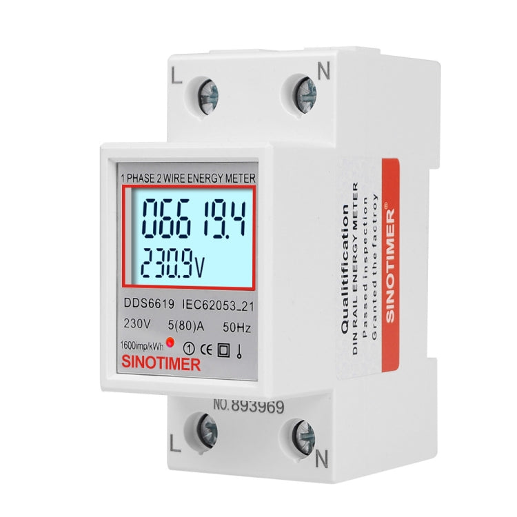 SINOTIMER  DDS6619 80A 230V Din Rail Single Phase Energy Meter Voltage Current Power Meter With Backlight - Other Tester Tool by SINOTIMER | Online Shopping UK | buy2fix