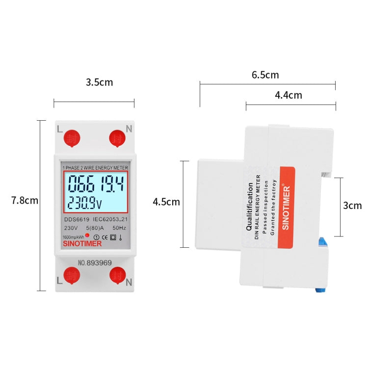 SINOTIMER  DDS6619 80A 230V Din Rail Single Phase Energy Meter Voltage Current Power Meter With Backlight - Other Tester Tool by SINOTIMER | Online Shopping UK | buy2fix