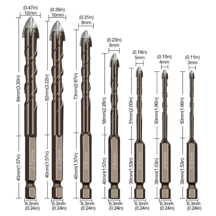 10mm Hexagonal Shank Spiral Flute Cross Alloy Drill Bits Glass Tile Four Edge Drivers - Drill & Drill Bits by buy2fix | Online Shopping UK | buy2fix