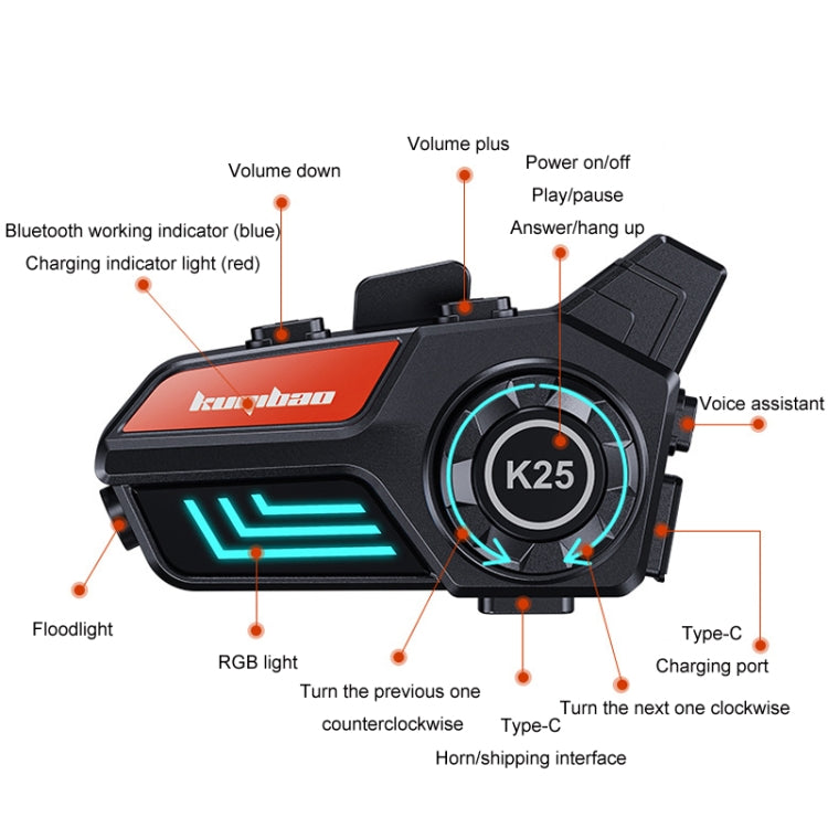 KUQIBAO Motorcycle Helmet Waterproof Bluetooth Headset With Light(Soft Microphone) - Motorcycle Walkie Talkie by KUQIBAO | Online Shopping UK | buy2fix