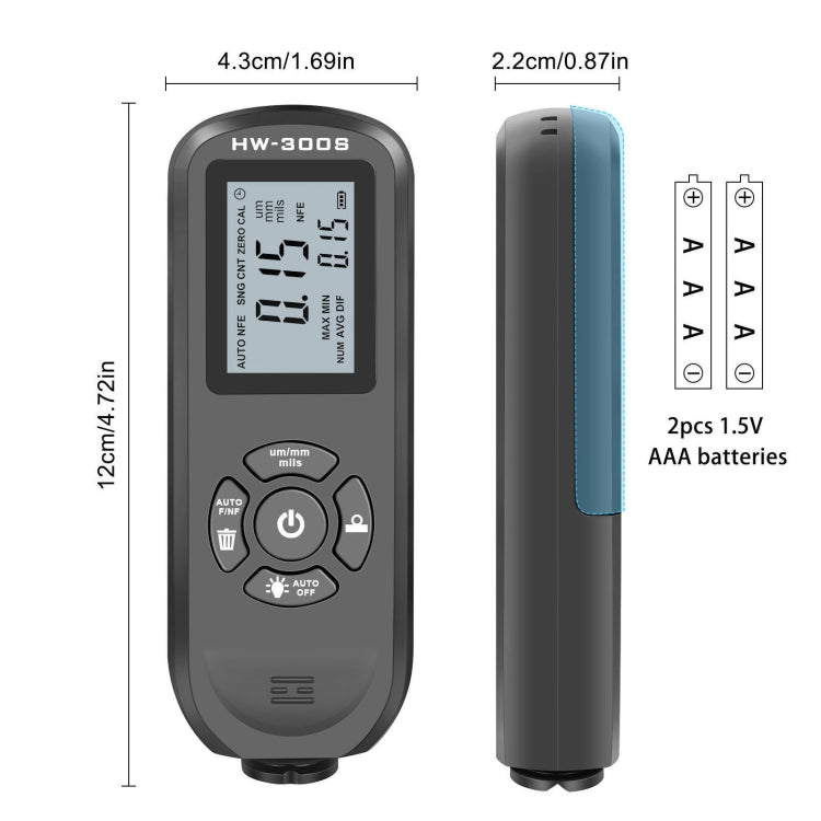 HW-300S High Precision Coating Thickness Gauge Anti-skid Paint Film Gauge(Black Vertical Screen) - Coating Thickness Gauge by buy2fix | Online Shopping UK | buy2fix