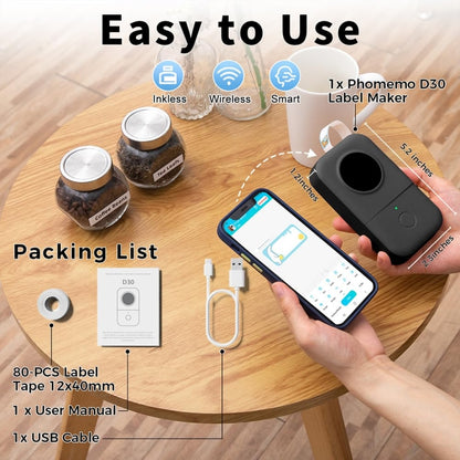 Phomemo D30 Thermal Label Printer Portable Bluetooth Mini Label Maker Machine With 1 Roll Paper White - Printer by Phomemo | Online Shopping UK | buy2fix