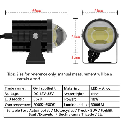 1pair 12V-85V Motorcycle Headlights Dual-color Automotive LED Working Headlights, Color: Yellow + White Light With Flashing - Work Lights by buy2fix | Online Shopping UK | buy2fix