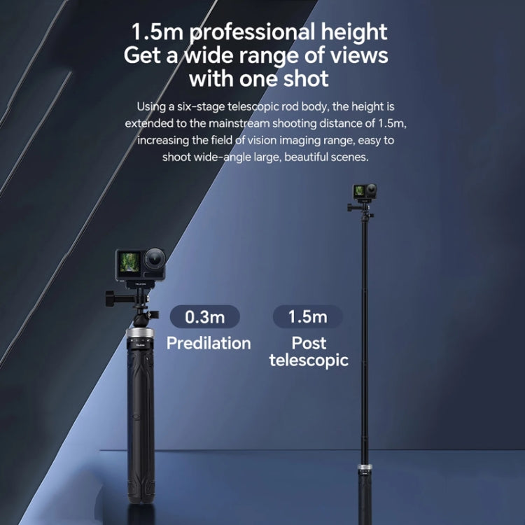 TELESIN 360 Degree Rotation 1.5m Selfie Stick Foldable Tripod For GoPro Hero / Insta360 /  DJI Osmo Action(Black) - Portable Mini Tripod by TELESIN | Online Shopping UK | buy2fix