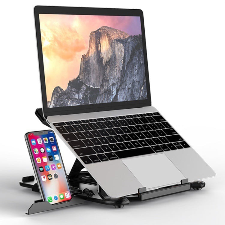 ICE COOREL E5 Laptop Folding And Lifting Cooling Bracket With Mobile Phone Holder Black - Laptop Stand by ICE COOREL | Online Shopping UK | buy2fix