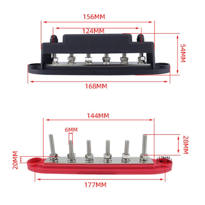 M6 RV Yacht High Current 6-column 250A Base Busbar, Color: Black - Fuse by buy2fix | Online Shopping UK | buy2fix