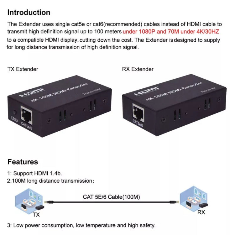 HDMI To RJ45 Single Ethernet Cable 100m Extender 4K HD Cable Signal Amplifier EU Plug(Silver) - Amplifier by buy2fix | Online Shopping UK | buy2fix