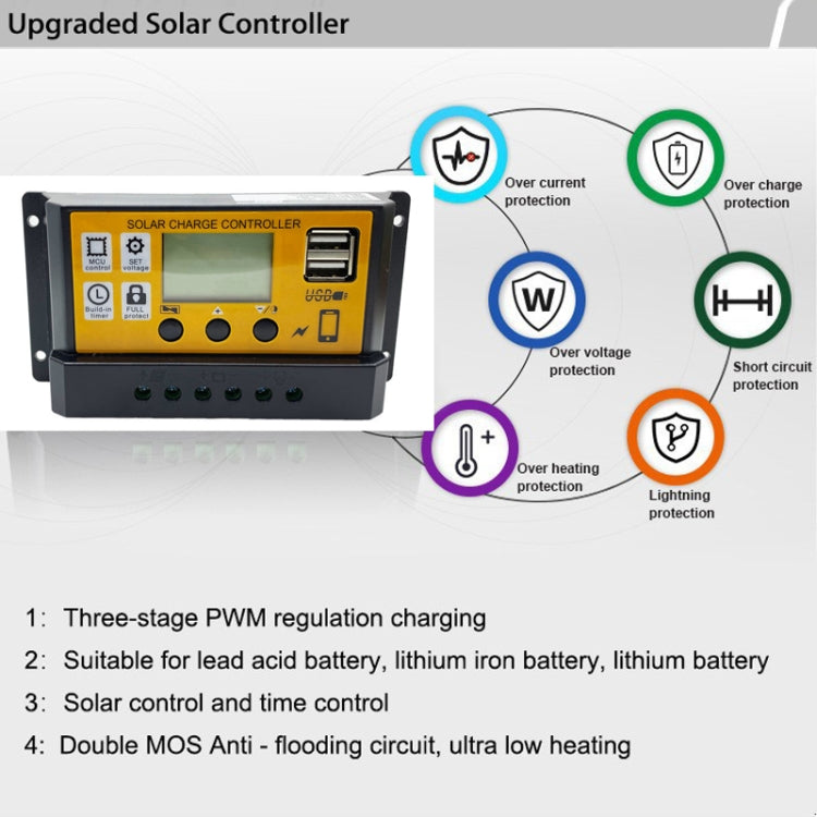 20A 12V/24V Simple Solar Controller Light Time Control Solar Panel Regulator Controller With USB - Others by buy2fix | Online Shopping UK | buy2fix