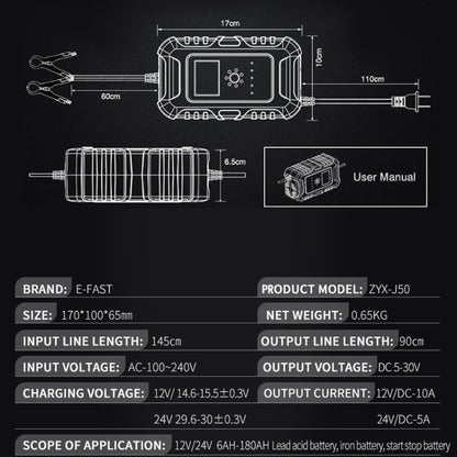 ANHTCzyx 12V/24V 6-180AH 7-Stage Smart Car Motorcycle Battery Charger(EU Plug) - Battery Charger by ANHTCzyx | Online Shopping UK | buy2fix