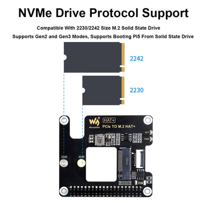 Waveshare For Raspberry Pi 5 PCIe To M.2 Adapter, NVMe Protocol M.2 SSD Basic Kit - Raspberry Pi Accessories by Waveshare | Online Shopping UK | buy2fix