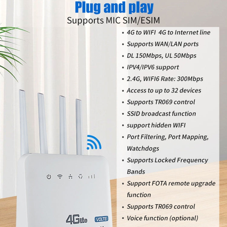 American Version 4G WiFi6 VOLTE CPE Wireless SIM Card Router With RJ45+RJ11, US Plug - Wireless Routers by buy2fix | Online Shopping UK | buy2fix