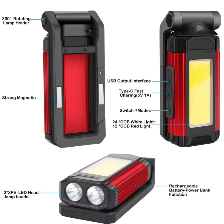 E-SMARTER K011 USB Rechargeable Repair Light With Magnet COB Strong Light Flashlight, Style: A Foldable Silver - Other Tools by E-SMARTER | Online Shopping UK | buy2fix