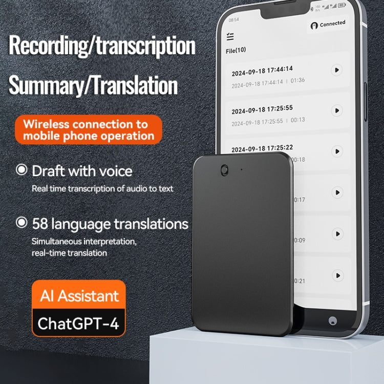 64GB AI Voice Recorder App Control Supports 58 Languages Simultaneous Interpretation / Transcribe & Summarize(Deep Gray) - Other Style by buy2fix | Online Shopping UK | buy2fix