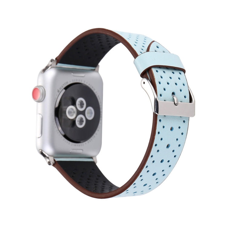 For Apple Watch Series 9&8&7 41mm / SE 3&SE 2&6&SE&5&4 40mm / 3&2&1 38mm Simple Fashion Genuine Leather Hole Pattern Watch Band(Blue) - Watch Bands by buy2fix | Online Shopping UK | buy2fix