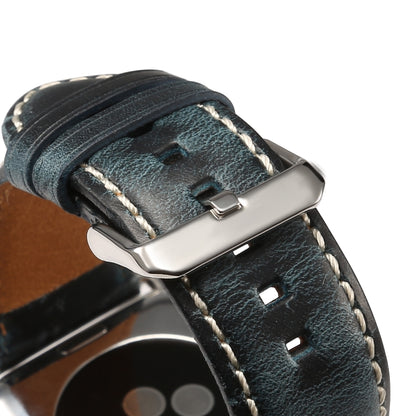 Denior Oil Wax Retro Watch Leather Watch Band for Apple Watch Series 9&8&7 41mm / SE 3&SE 2&6&SE&5&4 40mm / 3&2&1 38mm (Dark Blue) - Watch Bands by Denior | Online Shopping UK | buy2fix