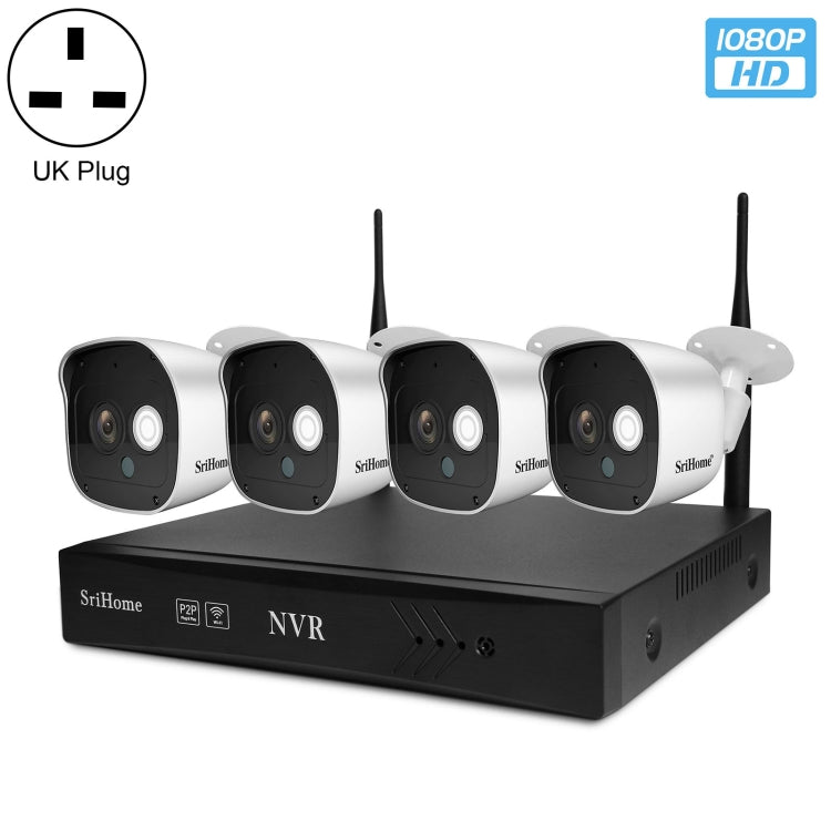 SriHome NVS002 1080P 4-Channel NVR Kit Wireless Security Camera System, Support Humanoid Detection / Motion Detection / Night Vision, UK Plug - Security by SriHome | Online Shopping UK | buy2fix