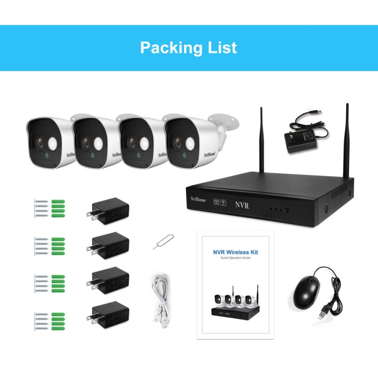 SriHome NVS001+IPC029 1080P 4-Channel NVR Kit Wireless Security Camera System, Support Humanoid Detection / Motion Detection / Night Vision, EU Plug - Video Recorder Kit by SriHome | Online Shopping UK | buy2fix