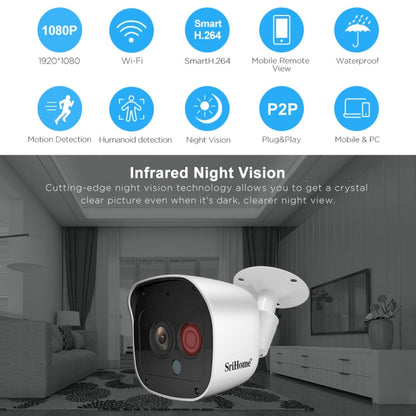 SriHome NVS002 1080P 4-Channel NVR Kit Wireless Security Camera System, Support Humanoid Detection / Motion Detection / Night Vision, AU Plug - Security by SriHome | Online Shopping UK | buy2fix