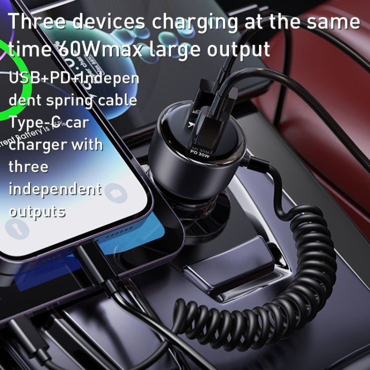 Yesido Y56 60W PD + QC3.0 Dual Port Car Charger with USB-C / Type-C Spring Data Cable - Car Charger by Yesido | Online Shopping UK | buy2fix