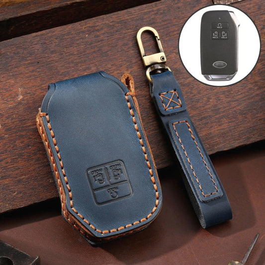 For KIA Carnival EX / SX Hallmo Car Cowhide Leather Key Protective Cover Key Case(Blue) - Car Key Cases by Hallmo | Online Shopping UK | buy2fix